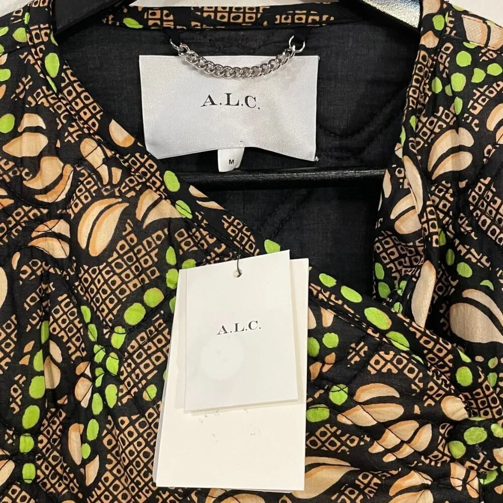 New ALC Emory 100% Cotton Quilted Boho Jacket Beige Green M $595